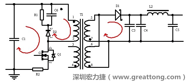 元件布局的時候，要優先考慮高頻脈沖電流和大電流的環路面積，盡可能地減小,以抑制開關電源的輻射干擾