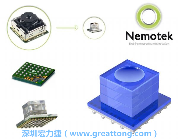 Nemotek利用WLP制作image sensor模組，搭配光學(xué)透鏡設(shè)計(jì)，可讓image sensor模組的占位面積大幅縮小，生產(chǎn)可用自動送料快速制作，節(jié)省產(chǎn)制成本。
